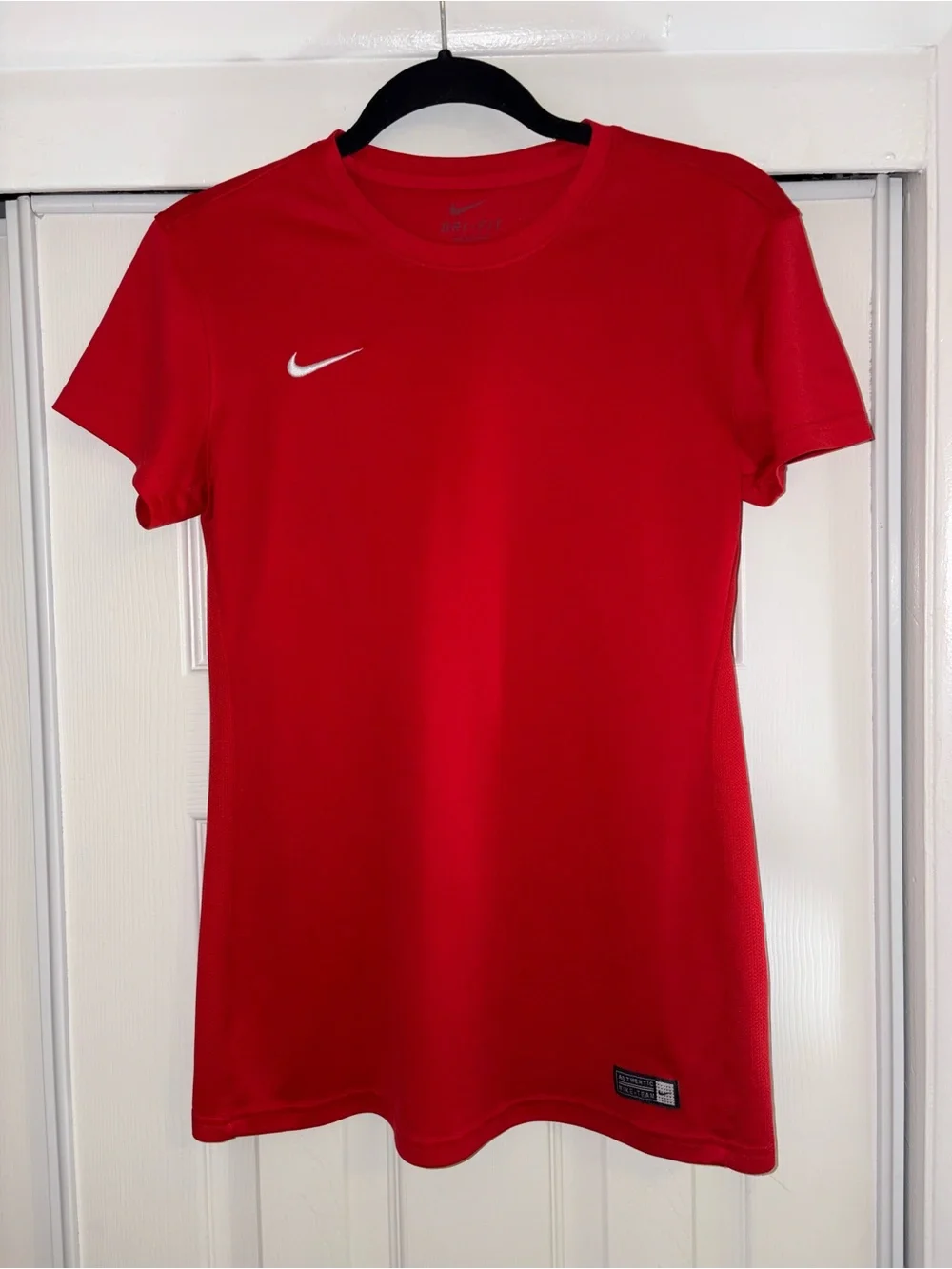Nike Red Women's Athletic Short Sleeve Jersey with White Swoosh